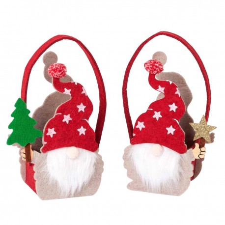 Cesto navideño de gnomo con gorro rojo estrella árbol 11x21x6,6cm