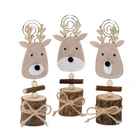 Portafoto reno navideño con tronco natural Medidas 15,5cm