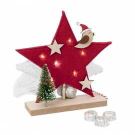 Estrella navideña roja con luces LED y 3 bombones 20 cm