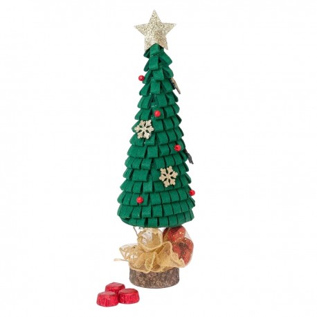 Árbol de fieltro verde y base de madera estable 7 bombones de chocolate con leche 36cm
