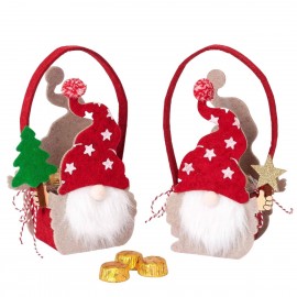 Cesto navideño con 5 bombones gnomo con gorro rojo estrella árbol 11x21x6,6cm