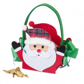 Cesto de fieltro con 12 minifruits y diseño de Papa Noel con gorro de cuadros 16x19x6,5cm