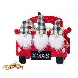 Cesto fieltro rojo 3 gnomos gorro cuadros en coche Relleno con bolsa de 25 caramelos 6x12x7cm