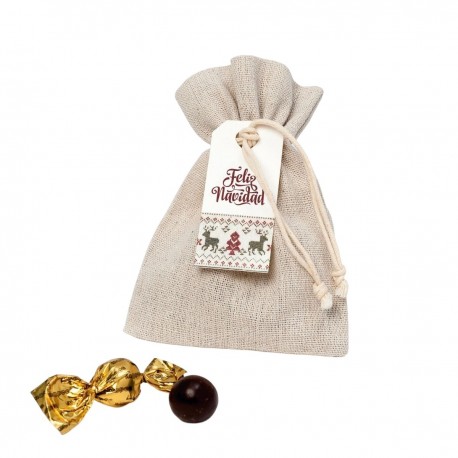 Bolsa navideña de algodón con 4 croki choc y tarjeta Feliz Navidad 10x13cm