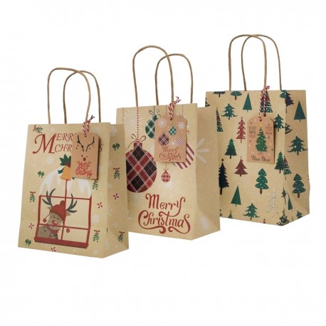 Bolsa navideña de papel con asas y tarjetas a juego 17,6x33cm