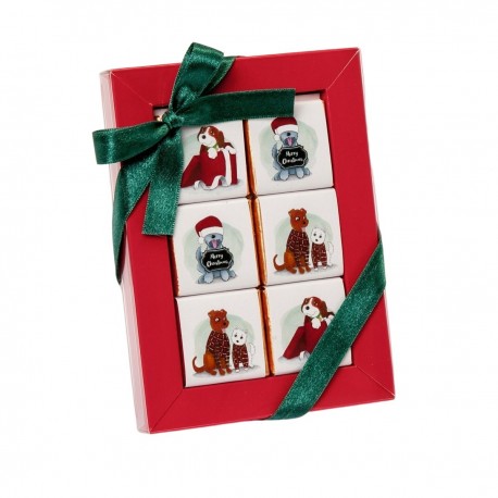 Estuche rojo de 6 napolitanas Perritos navideños