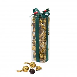 Estuche con 24 crokichoc dorados decorado con cinta verde y acebo 17cm Estuche con 24 crokichoc dorados decorado con cinta verde y acebo 17cm