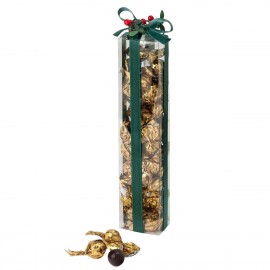 Estuche con 35 crokichoc dorados decorado con cinta verde y acebo 23cm Estuche con 35 crokichoc dorados decorado con cinta verde y acebo 23cm