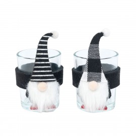 Portavela de cristal de Gnomo negro Decoración de Navidad Mide 9x5cm