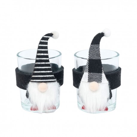 Portavela de cristal de Gnomo negro Decoración de Navidad Mide 9x5cm