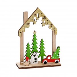 Casa de madera navideña con purpurina 11,5x15,5cm