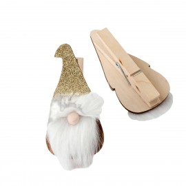 Pinza madera Gnomo con gorro dorado Accesorio de Navidad