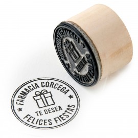 Sello redondo personalizado te desea Felices Fiestas 3,5x2,5cm