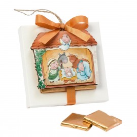 Caja 2 chocolatinas y colgante de madera pesebre