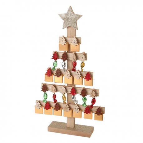 Calendario adviento de madera en forma de árbol