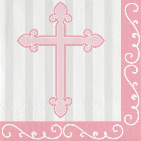 16 Servilletas Cruz Rosa 33 Cm