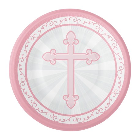 8 Platos Cruz Rosa 18 Cm