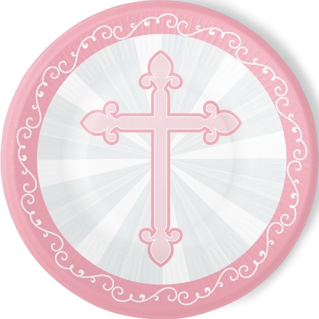 8 Platos Cruz Rosa 23 Cm