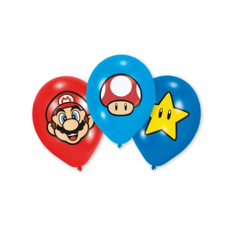 6 Globos Super Mario Bros de Látex 27 cm