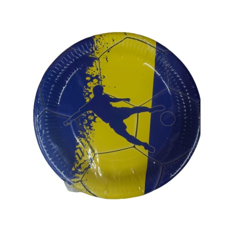 8 Platos Fútbol Azul Amarillo