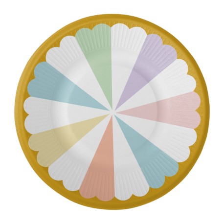 8 Platos Pastel Detalles Dorados 18 cm