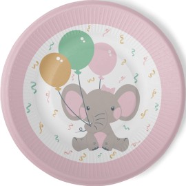 8 Platos Elefantito rosa 23 cm