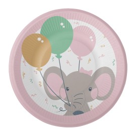 8 Platos Elefantito rosa 18 cm