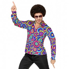 Camisa Hombre Años 70 Bubbles Azul Camisa Hombre Años 70 Bubbles Azul