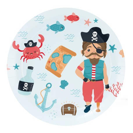 8 Platos Tesoro Pirata 18 cm