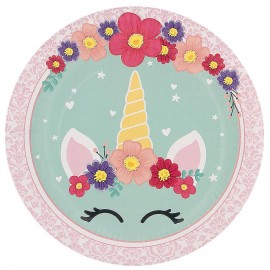 8 Platos Unicorn Flowers 23 cm 8 Platos Unicorn Flowers 23 cm