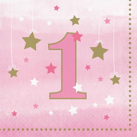 16 Servilletas Un Año Niña Little Star 33 cm
