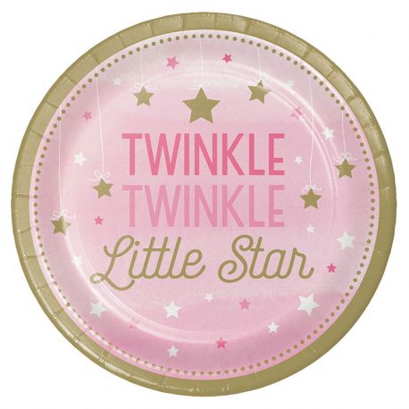 8 Platos Un Año Niña Little Star 23 cm